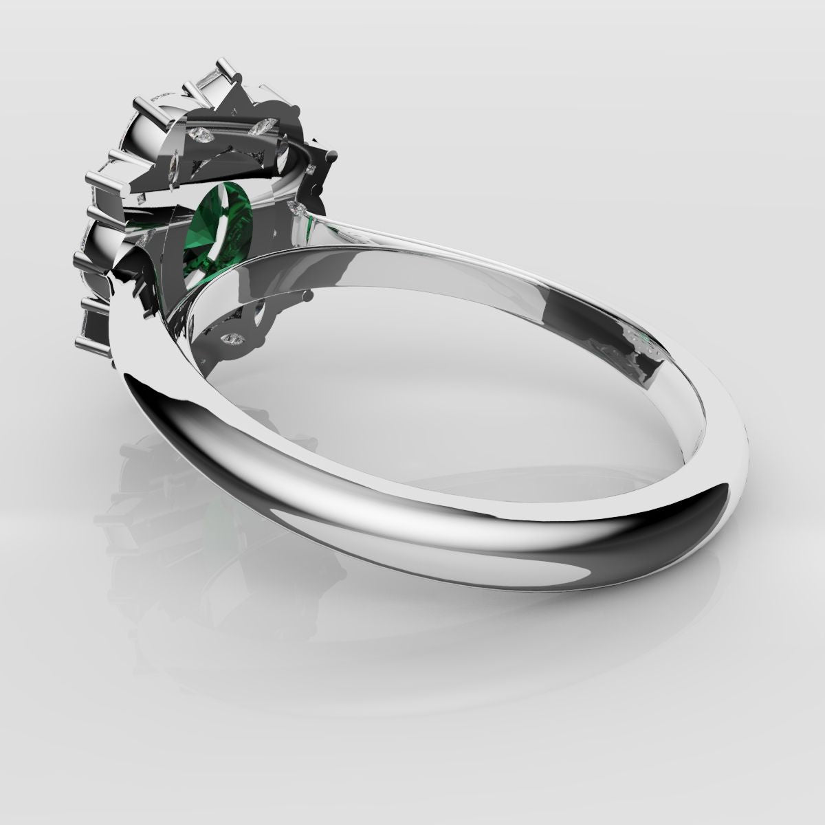 Unique Green Emerald Oval Halo Engagement Ring
