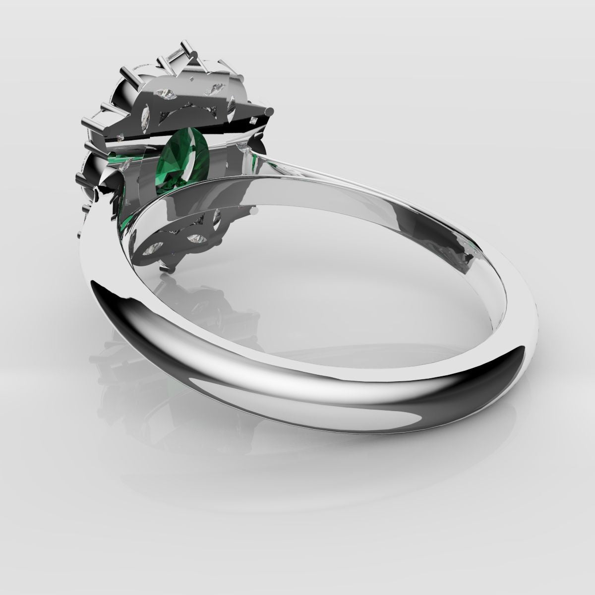 Unique Green Emerald Oval Halo Engagement Ring