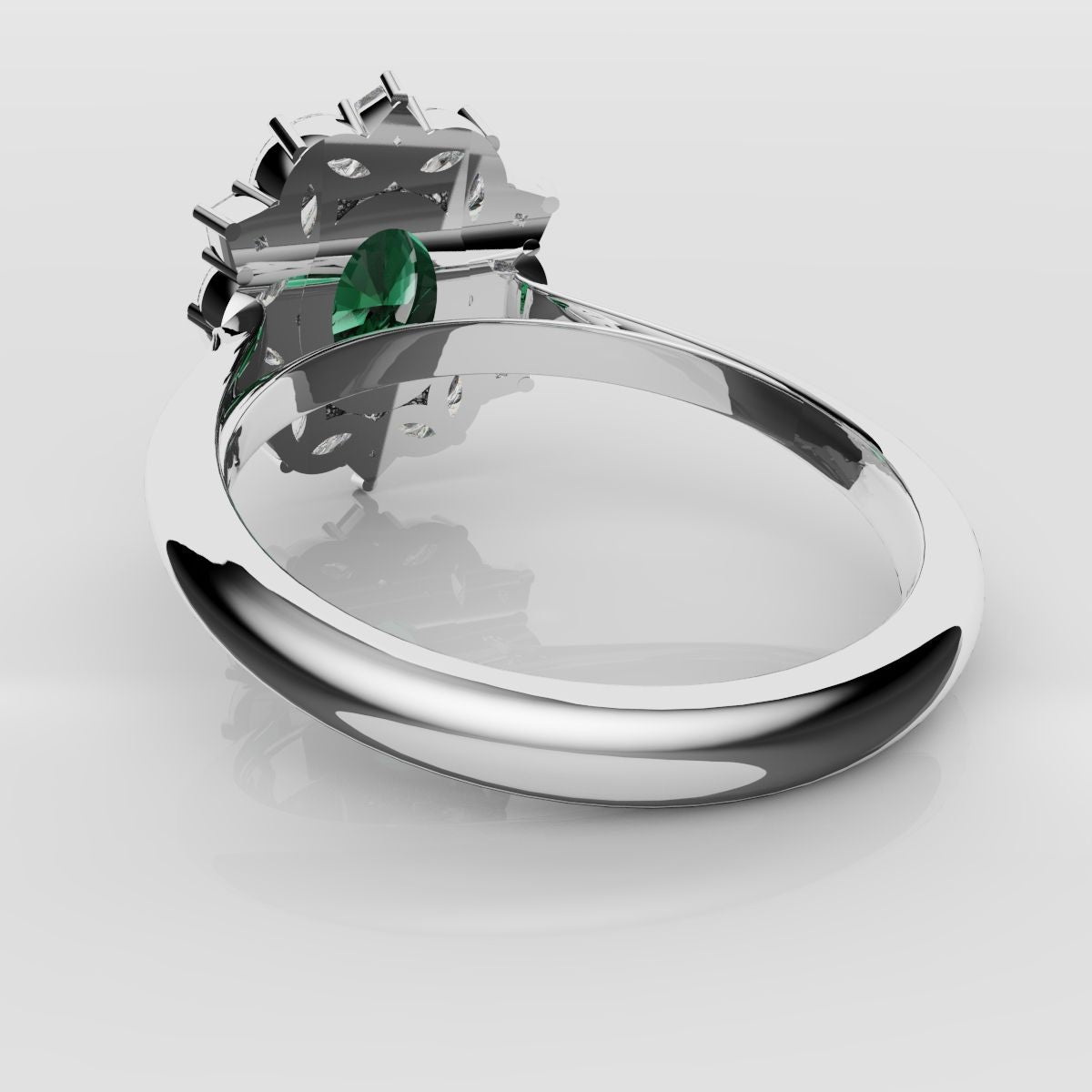Unique Green Emerald Oval Halo Engagement Ring