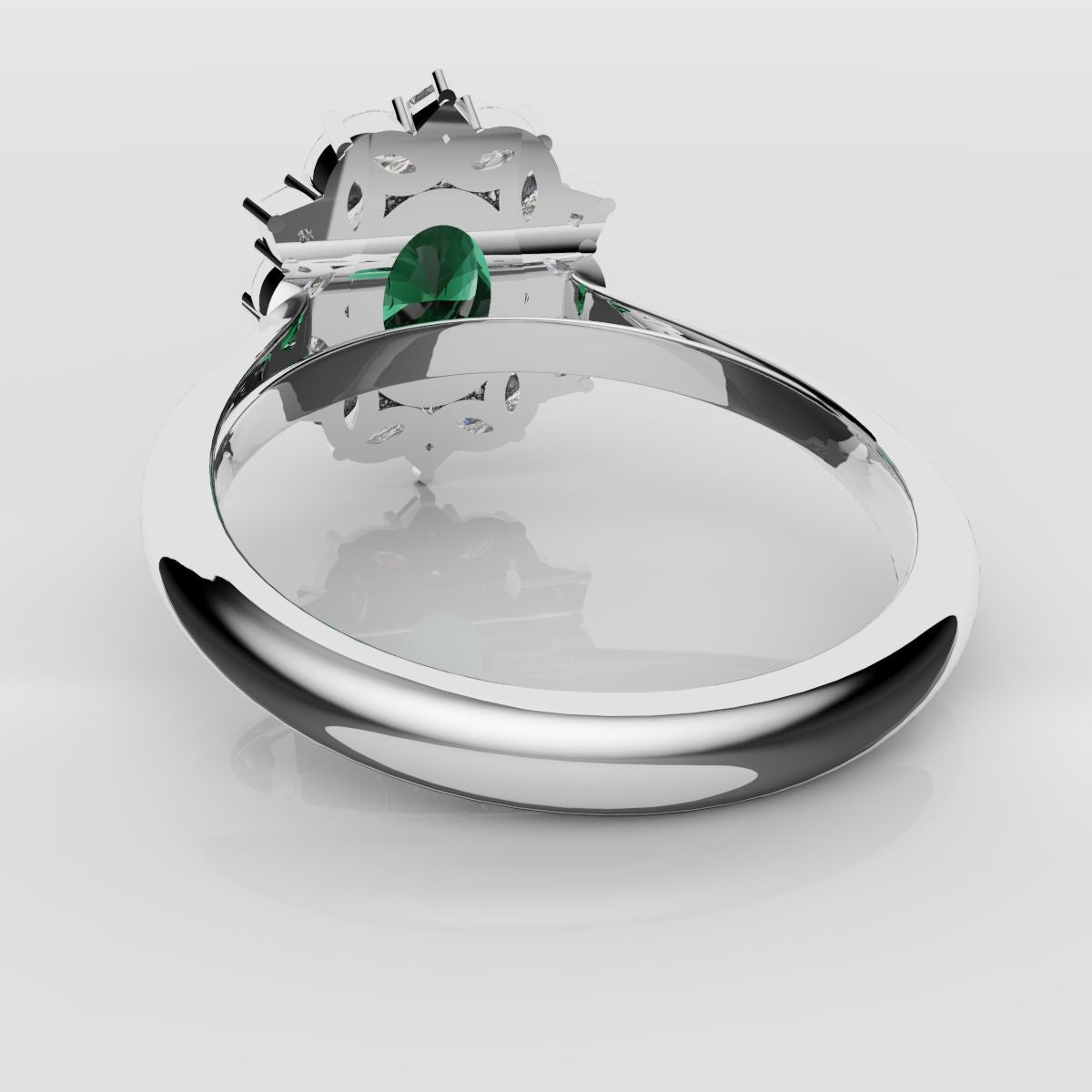 Unique Green Emerald Oval Halo Engagement Ring