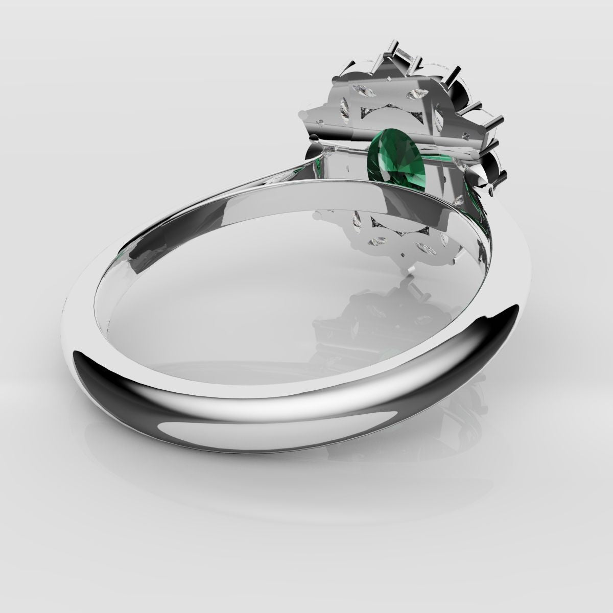 Unique Green Emerald Oval Halo Engagement Ring