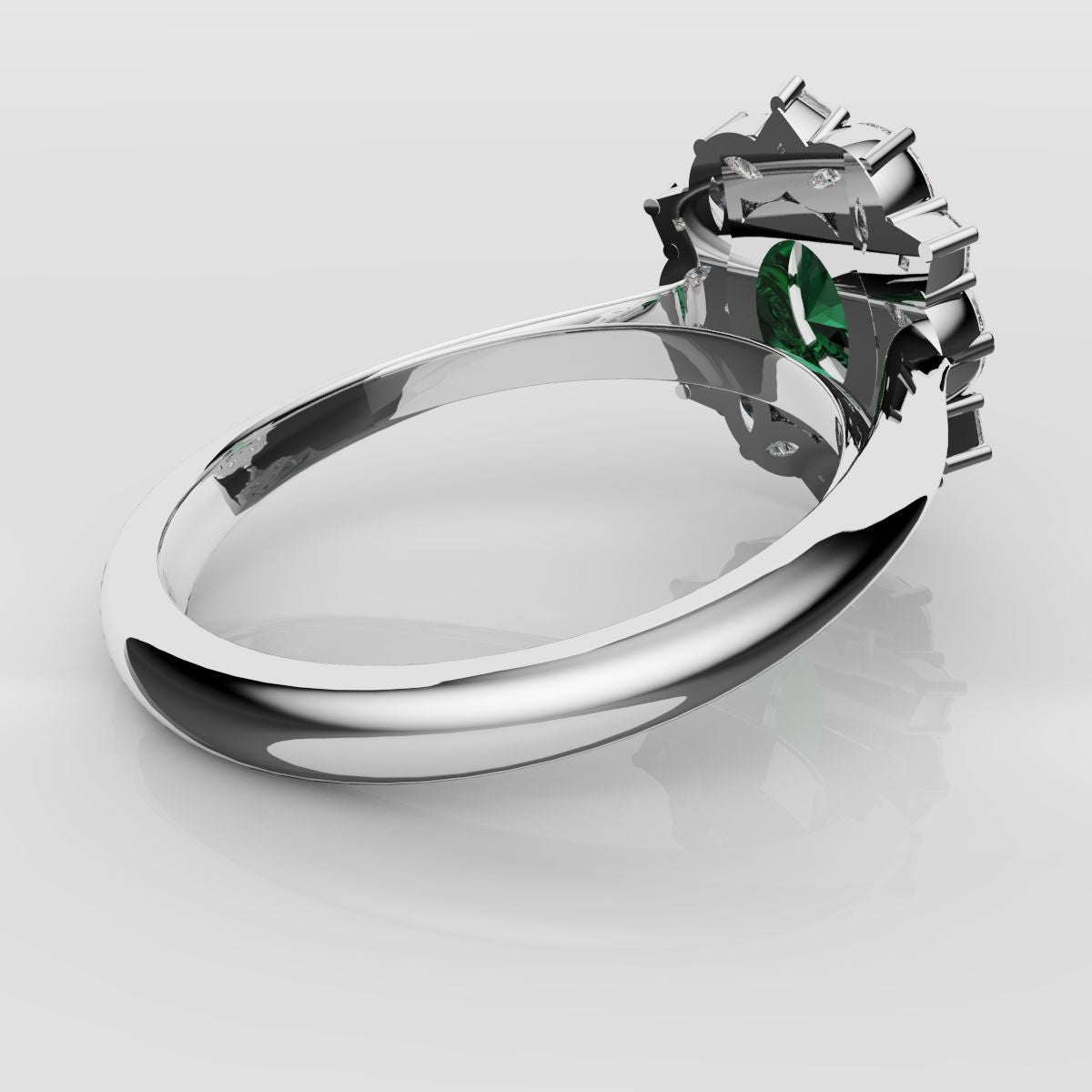 Unique Green Emerald Oval Halo Engagement Ring