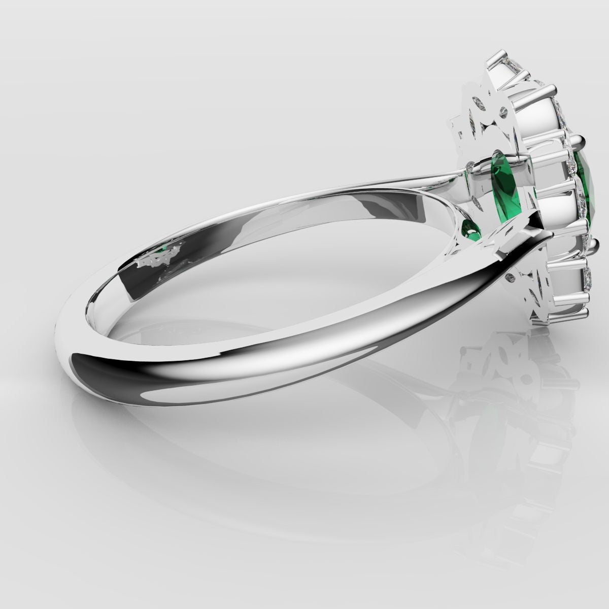 Unique Green Emerald Oval Halo Engagement Ring