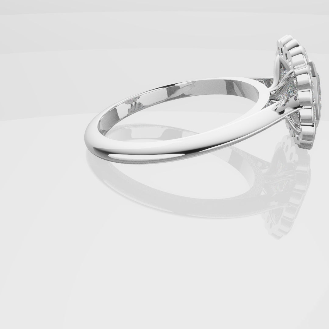 Radiant Cut Diamond Halo Engagement Ring With Rub-over Setting