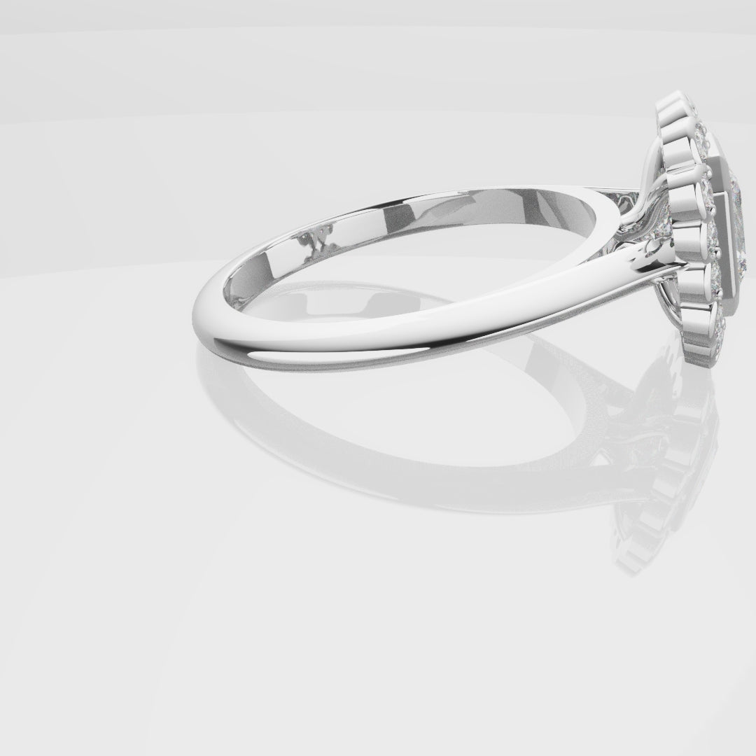 Radiant Cut Diamond Halo Engagement Ring With Rub-over Setting