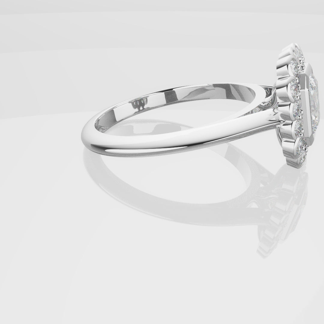 Radiant Cut Diamond Halo Engagement Ring With Rub-over Setting