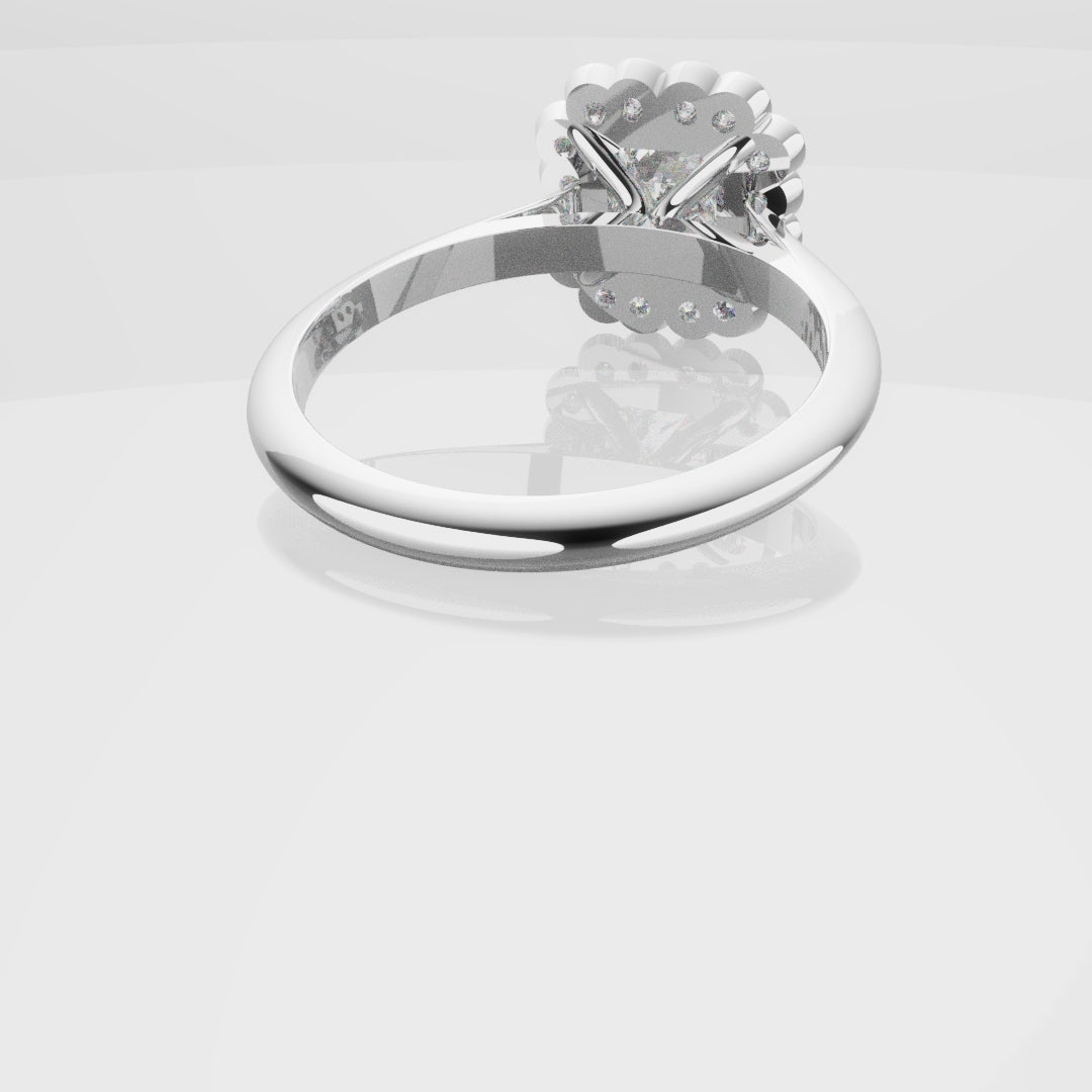 Radiant Cut Diamond Halo Engagement Ring With Rub-over Setting