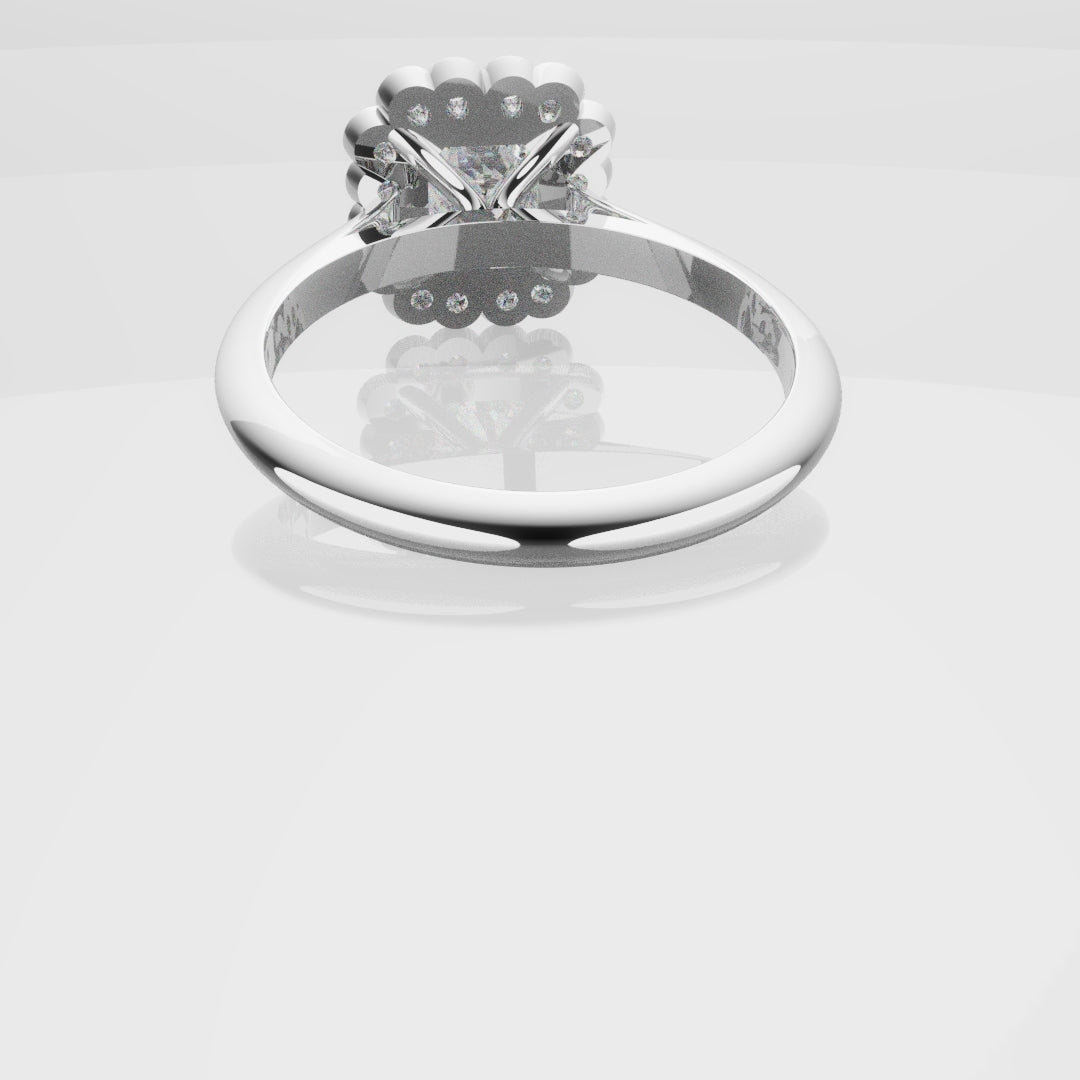 Radiant Cut Diamond Halo Engagement Ring With Rub-over Setting