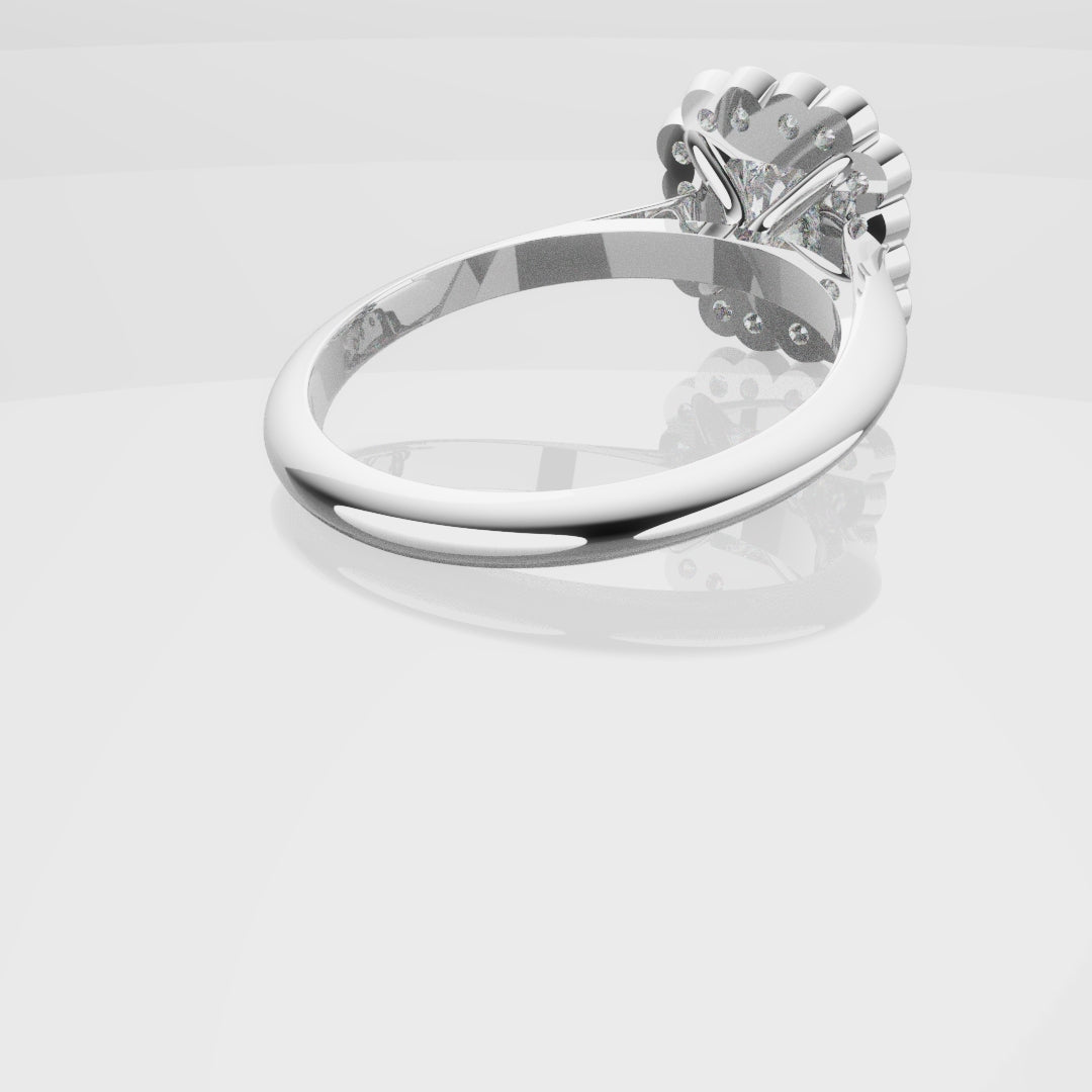 Radiant Cut Diamond Halo Engagement Ring With Rub-over Setting