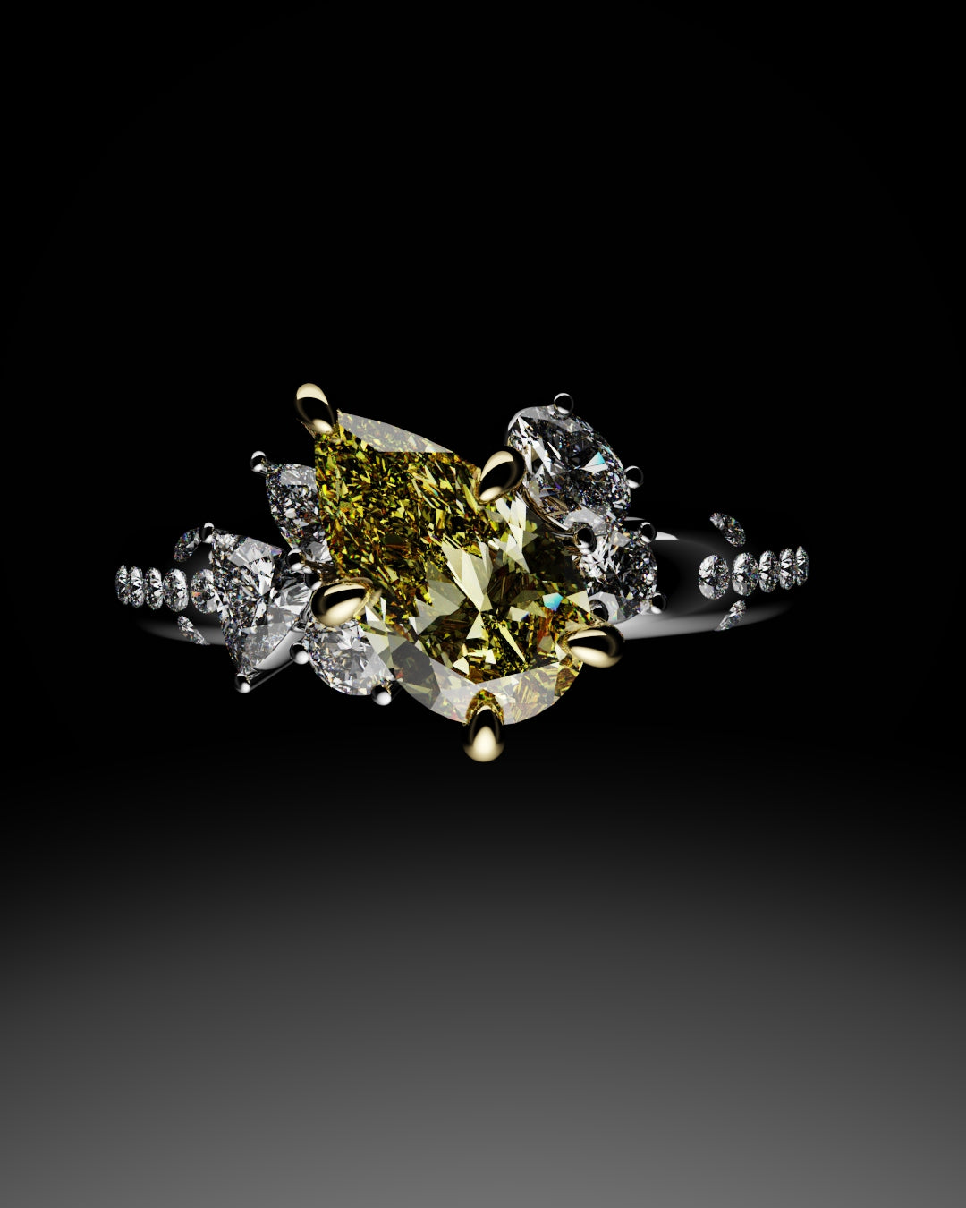 Asymmetric Pear Fancy Yellow Diamond Ring