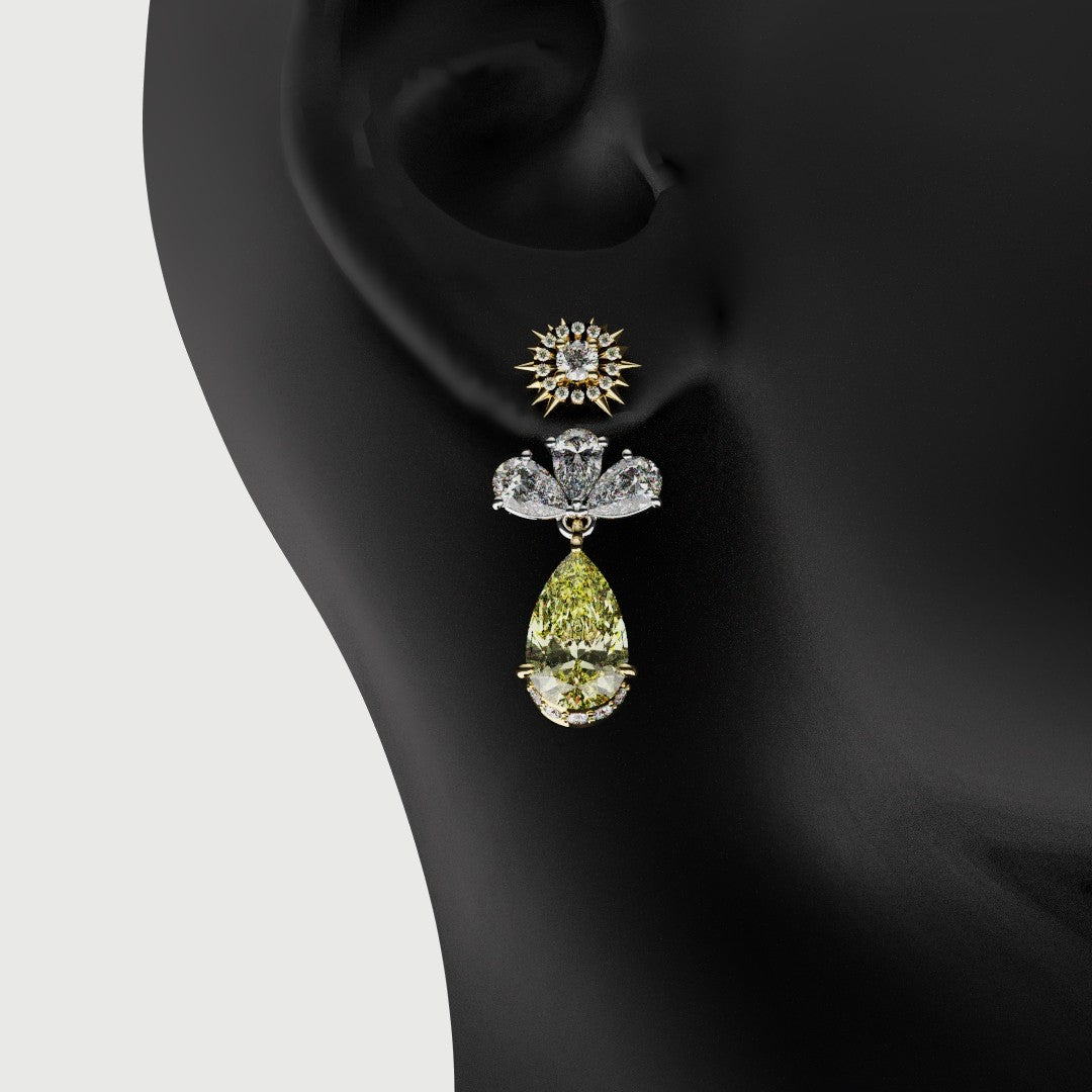 Bespoke High Jewellery Sun and Moon Earrings - White Gold and Yellow Gold