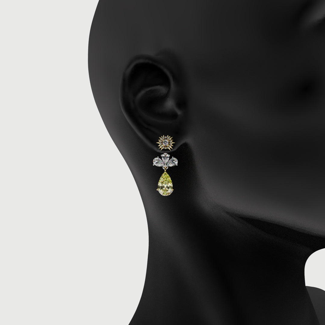 Bespoke High Jewellery Sun and Moon Earrings - White Gold and Yellow Gold