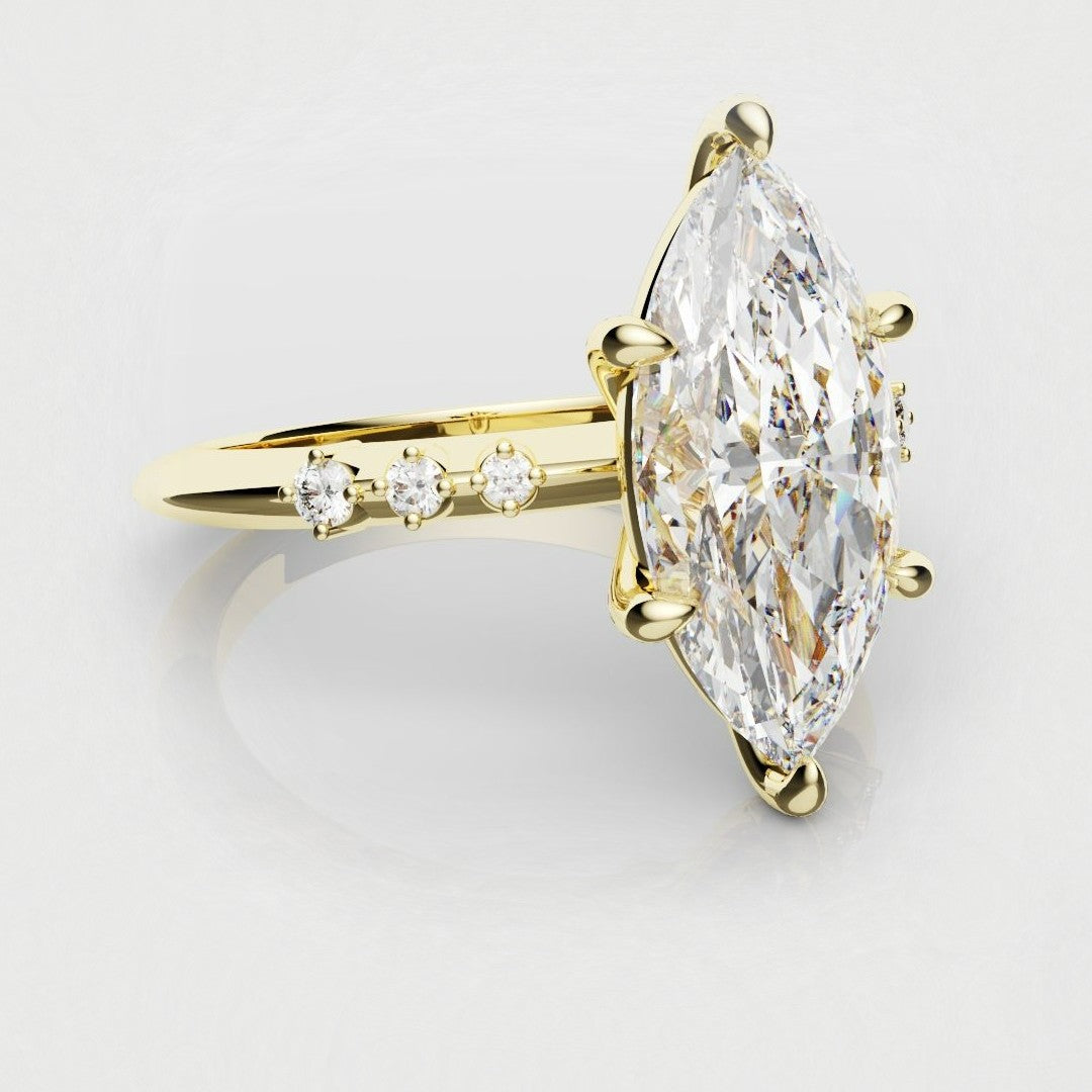 Marquise Engagement Ring With Round Diamond Accents - Yellow Gold