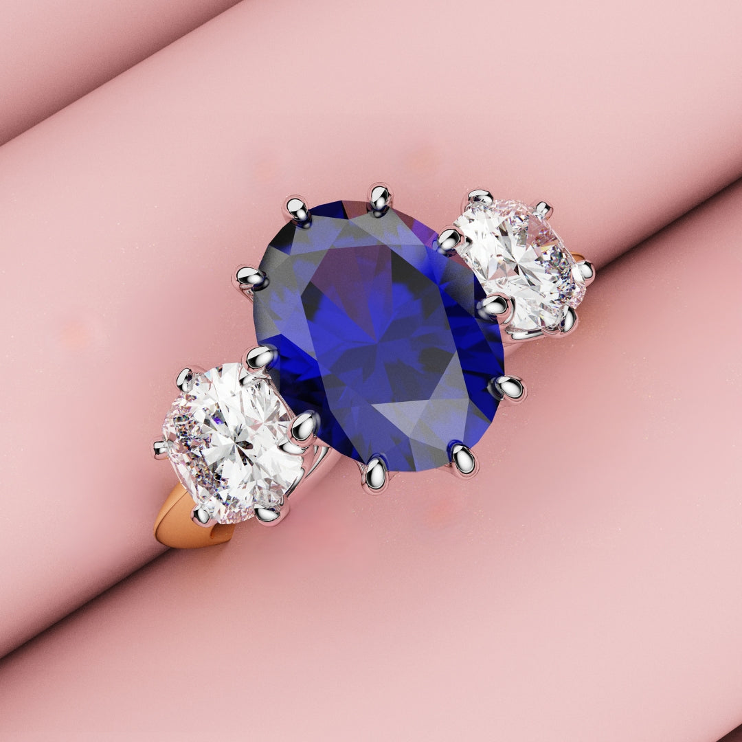 antique design sapphire and diamond trilogy engagement ring