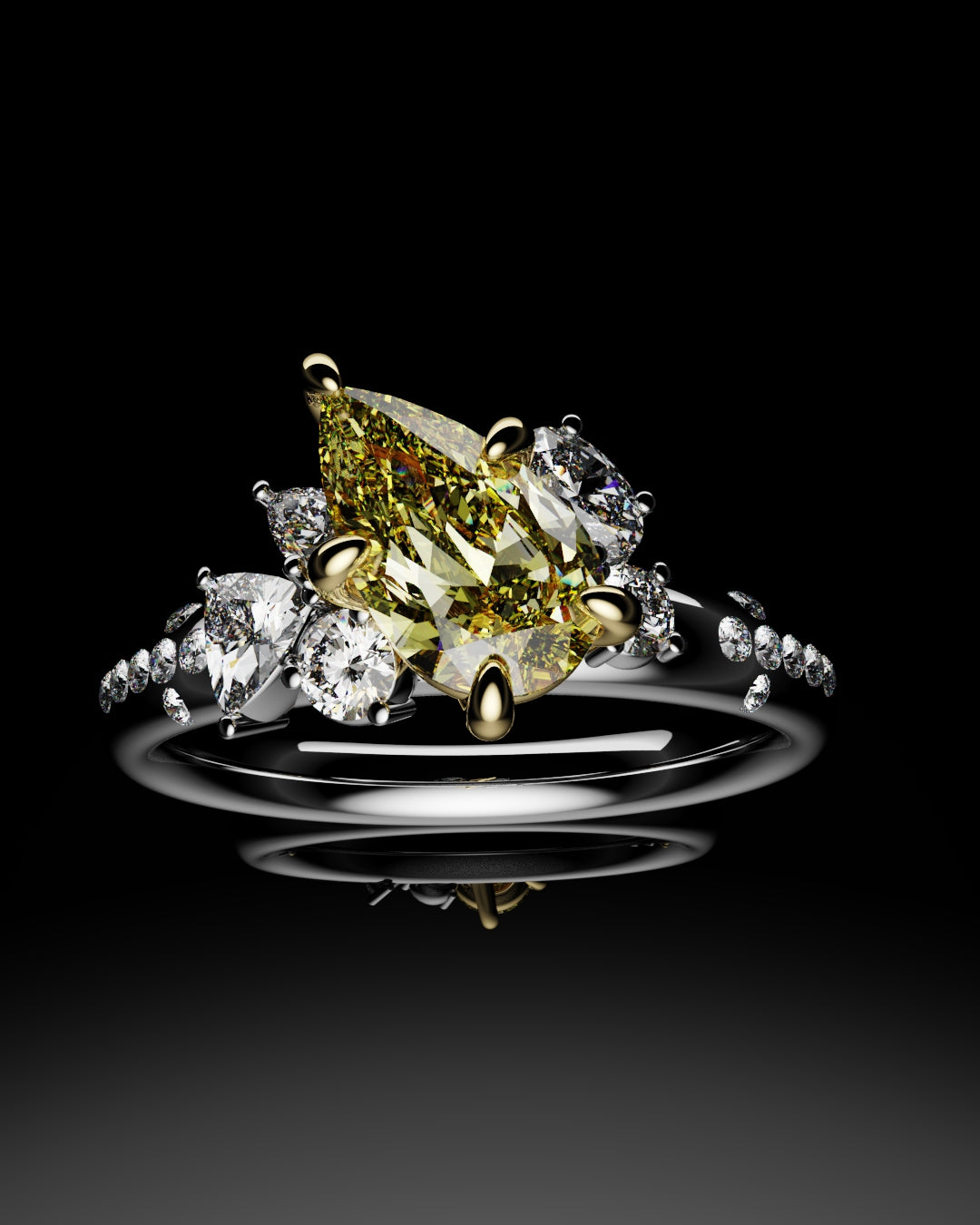 Asymmetric Pear Fancy Yellow Diamond Ring