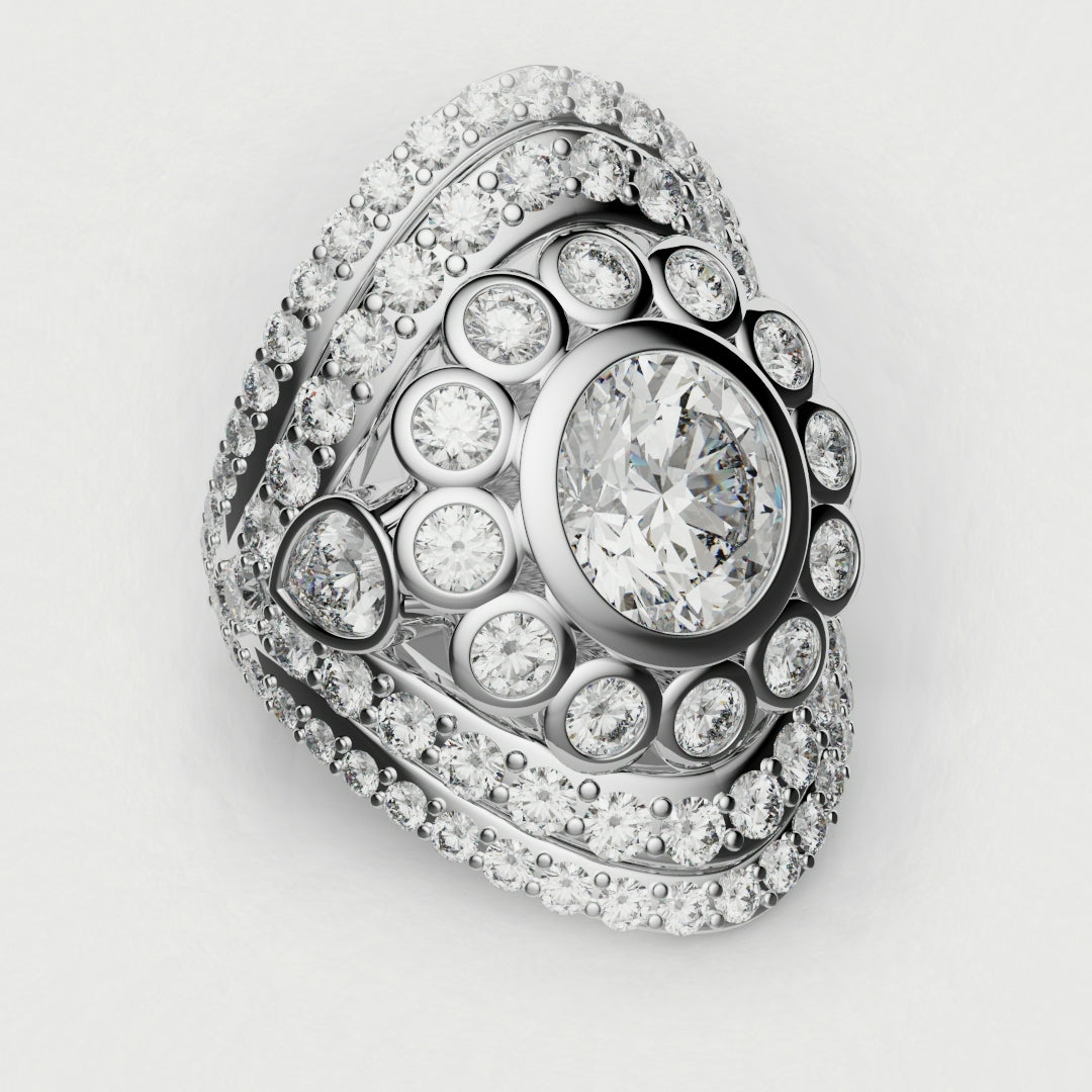 unique three row cluster engagement ring