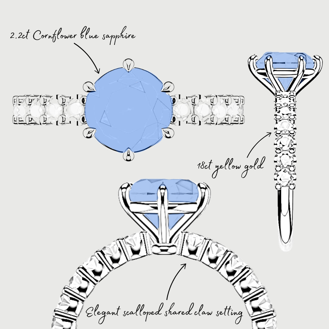 bespoke cornflower blue sapphire engagement ring sketch