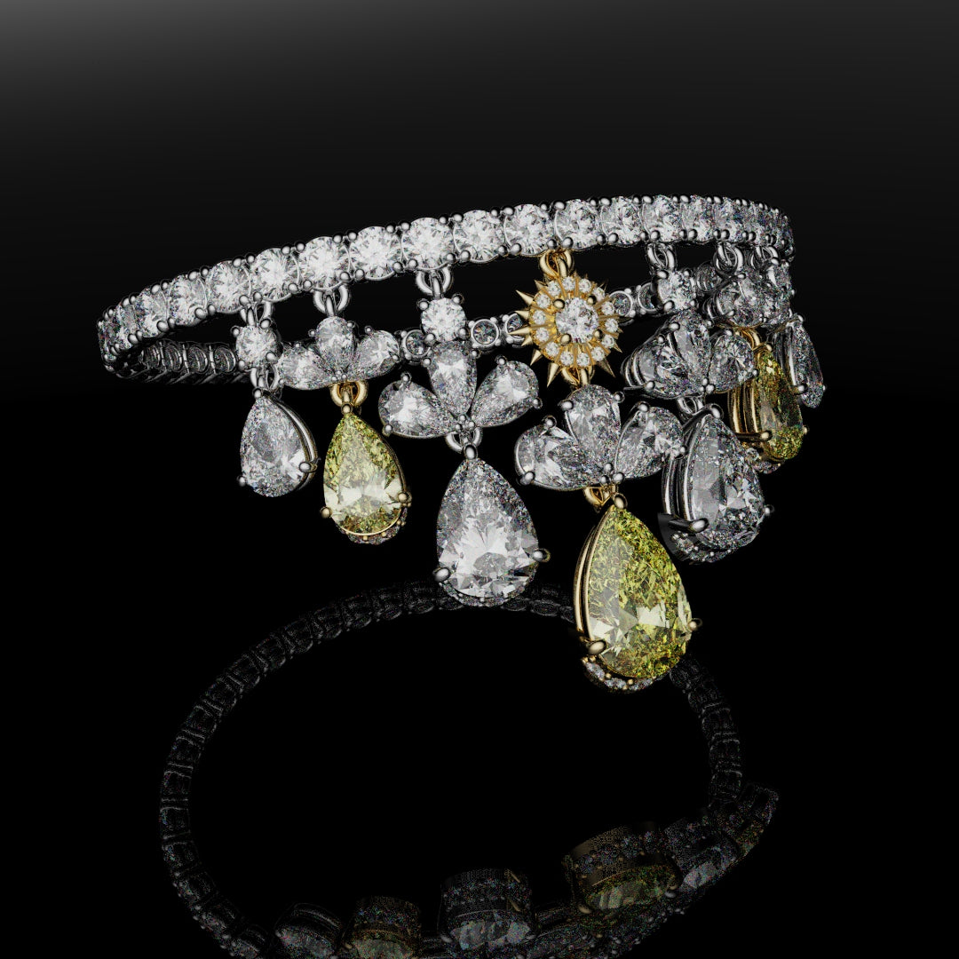 Bespoke High Jewellery Sun and Moon Bracelet - 18ct white gold and Yellow gold