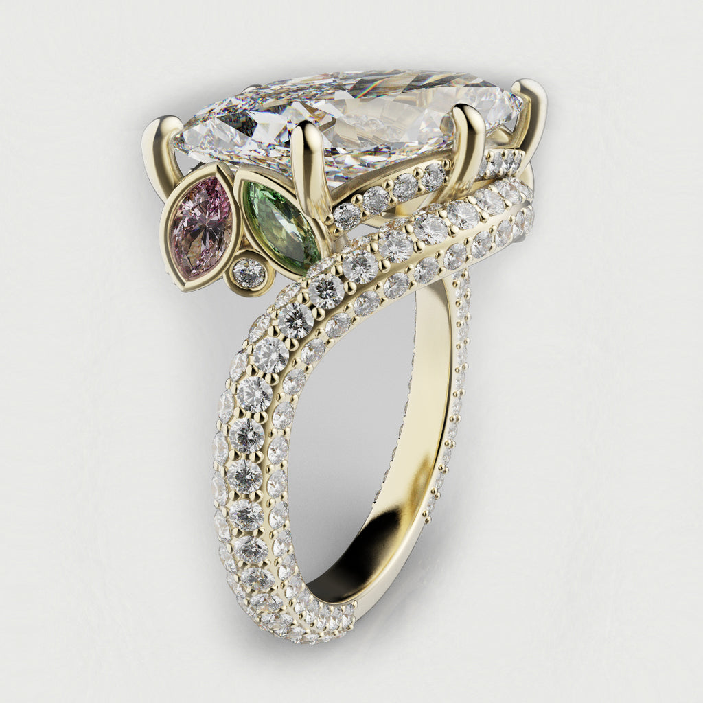 Flowing Marquise Engagement Ring with Hidden Sapphires