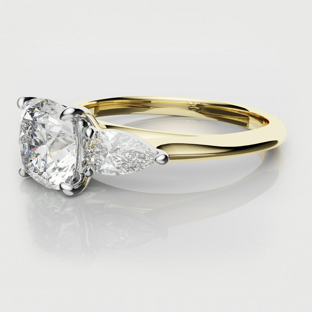 Cushion Cut Engagement Ring With Pear Shoulder Diamonds