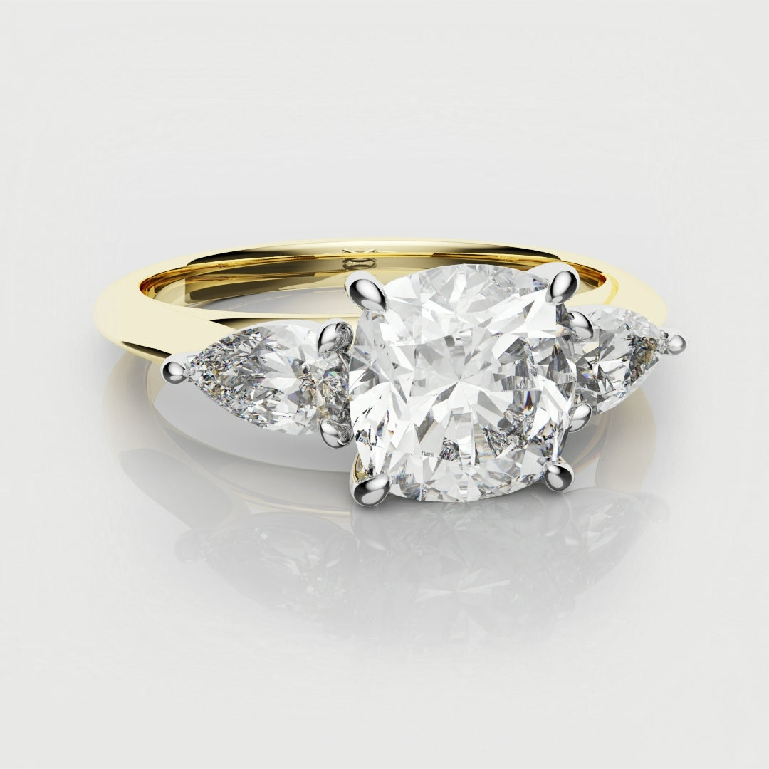 Cushion Cut Engagement Ring With Pear Shoulder Diamonds