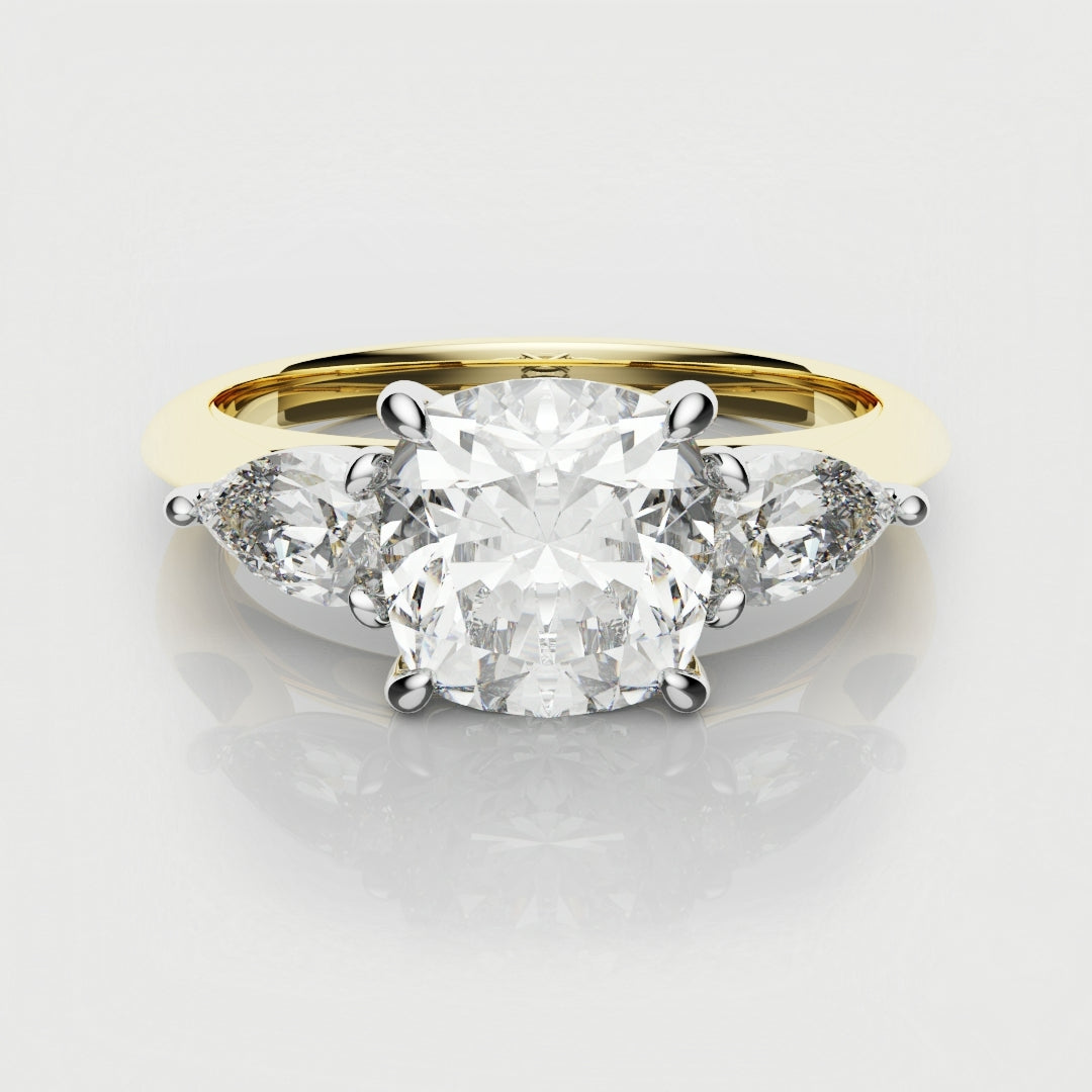 Cushion Cut Engagement Ring With Pear Shoulder Diamonds