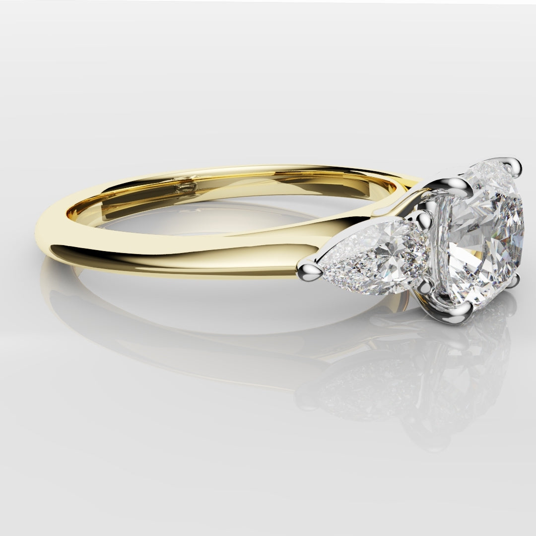 Cushion Cut Engagement Ring With Pear Shoulder Diamonds