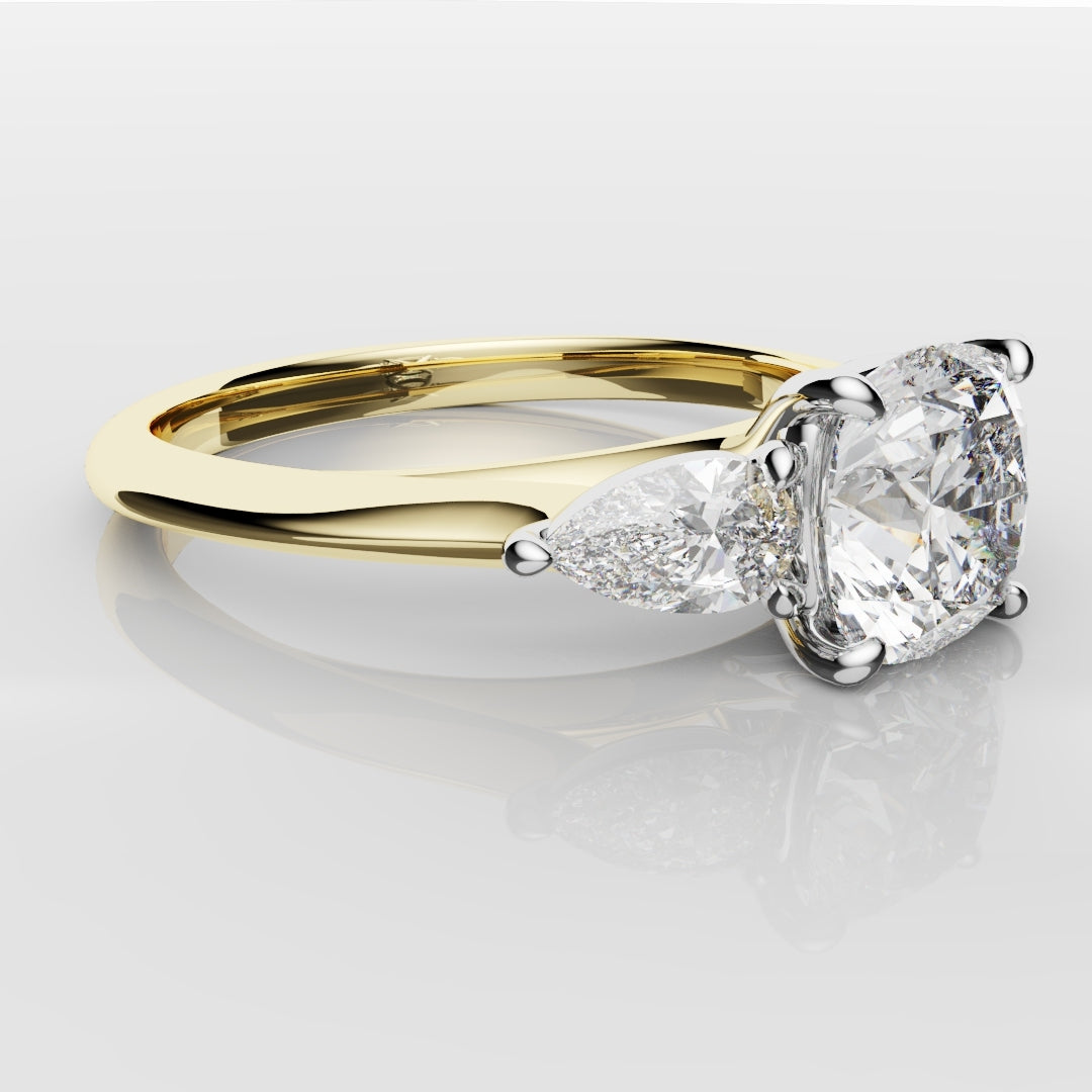 Cushion Cut Engagement Ring With Pear Shoulder Diamonds