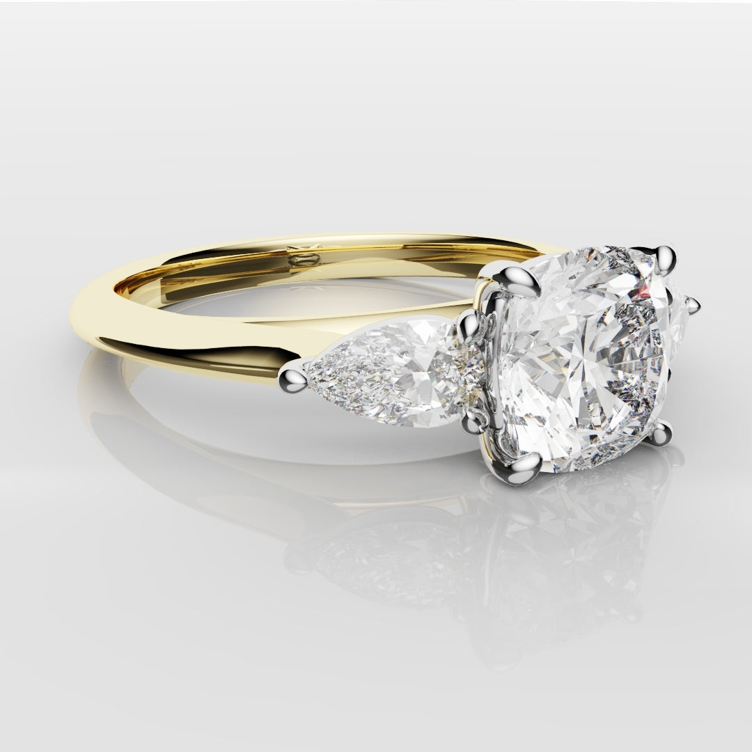 Cushion Cut Engagement Ring With Pear Shoulder Diamonds