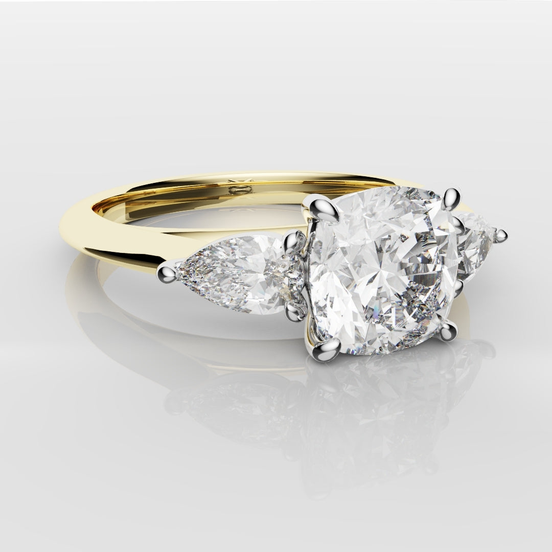 Cushion Cut Engagement Ring With Pear Shoulder Diamonds