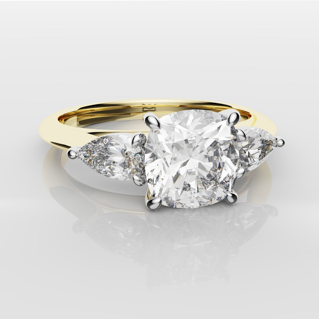 Cushion Cut Engagement Ring With Pear Shoulder Diamonds