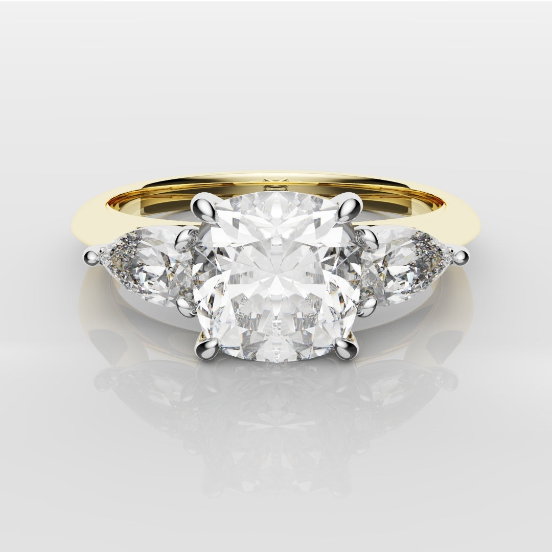 Cushion Cut Engagement Ring With Pear Shoulder Diamonds