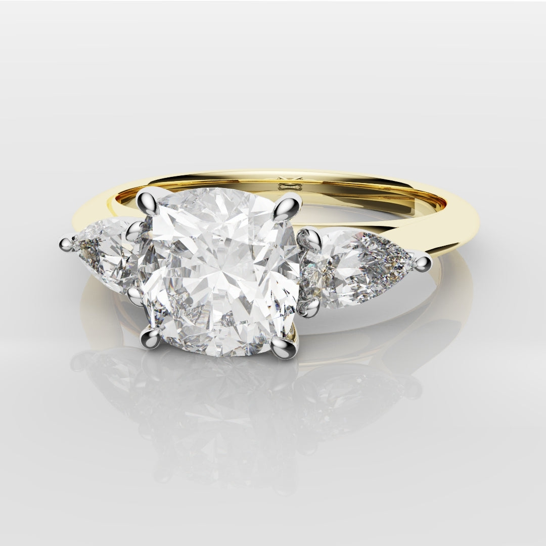 Cushion Cut Engagement Ring With Pear Shoulder Diamonds