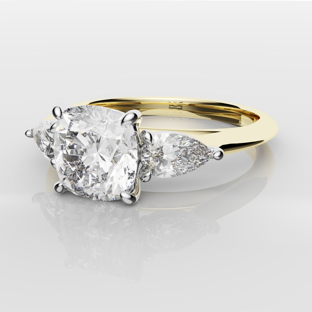 Cushion Cut Engagement Ring With Pear Shoulder Diamonds