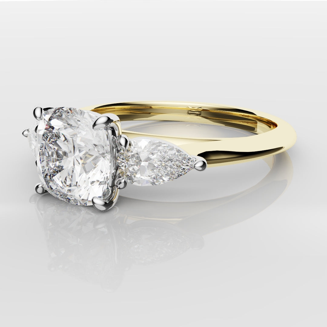 Cushion Cut Engagement Ring With Pear Shoulder Diamonds