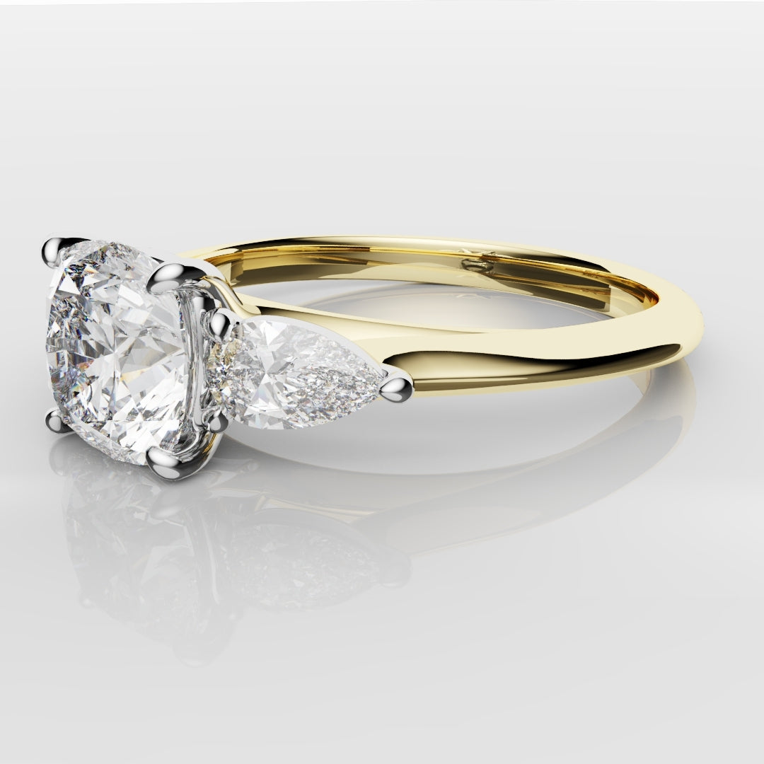 Cushion Cut Engagement Ring With Pear Shoulder Diamonds