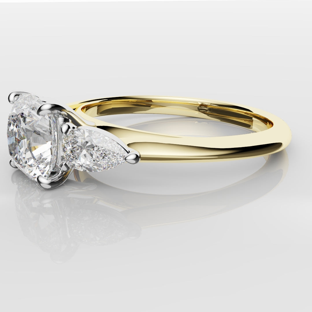 Cushion Cut Engagement Ring With Pear Shoulder Diamonds