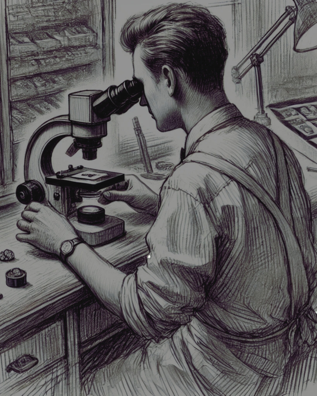 a diamond setter working on a piece of jewellery at the bench