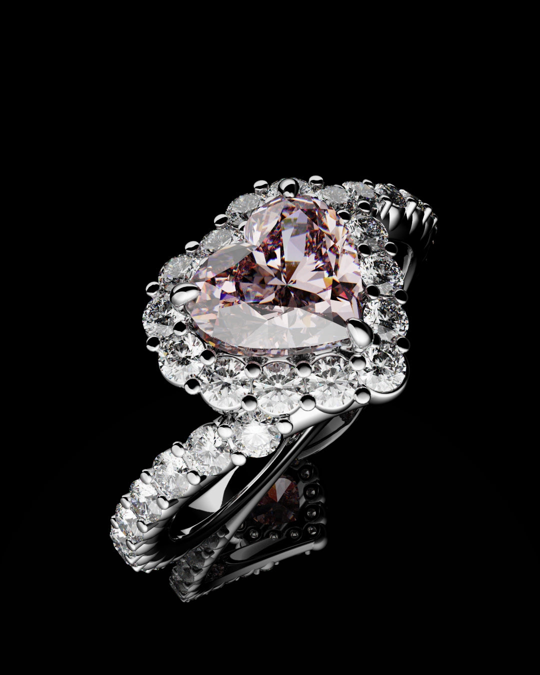 pink heart diamond engagement ring