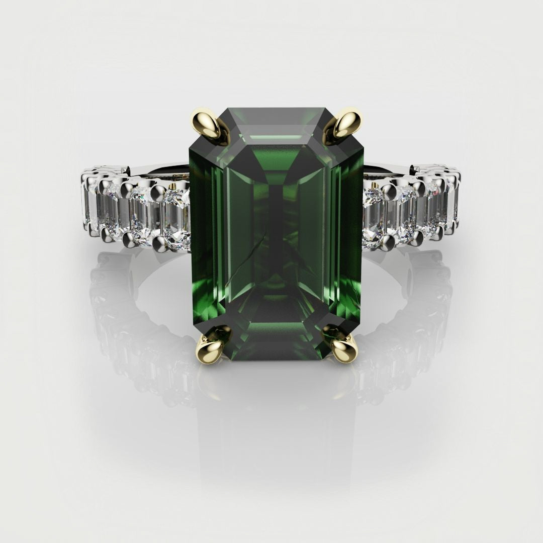 green emerald cut green emerald engagement ring