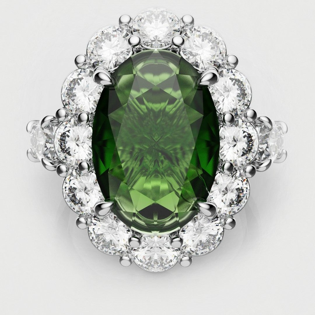 oval green emerald halo engagement ring