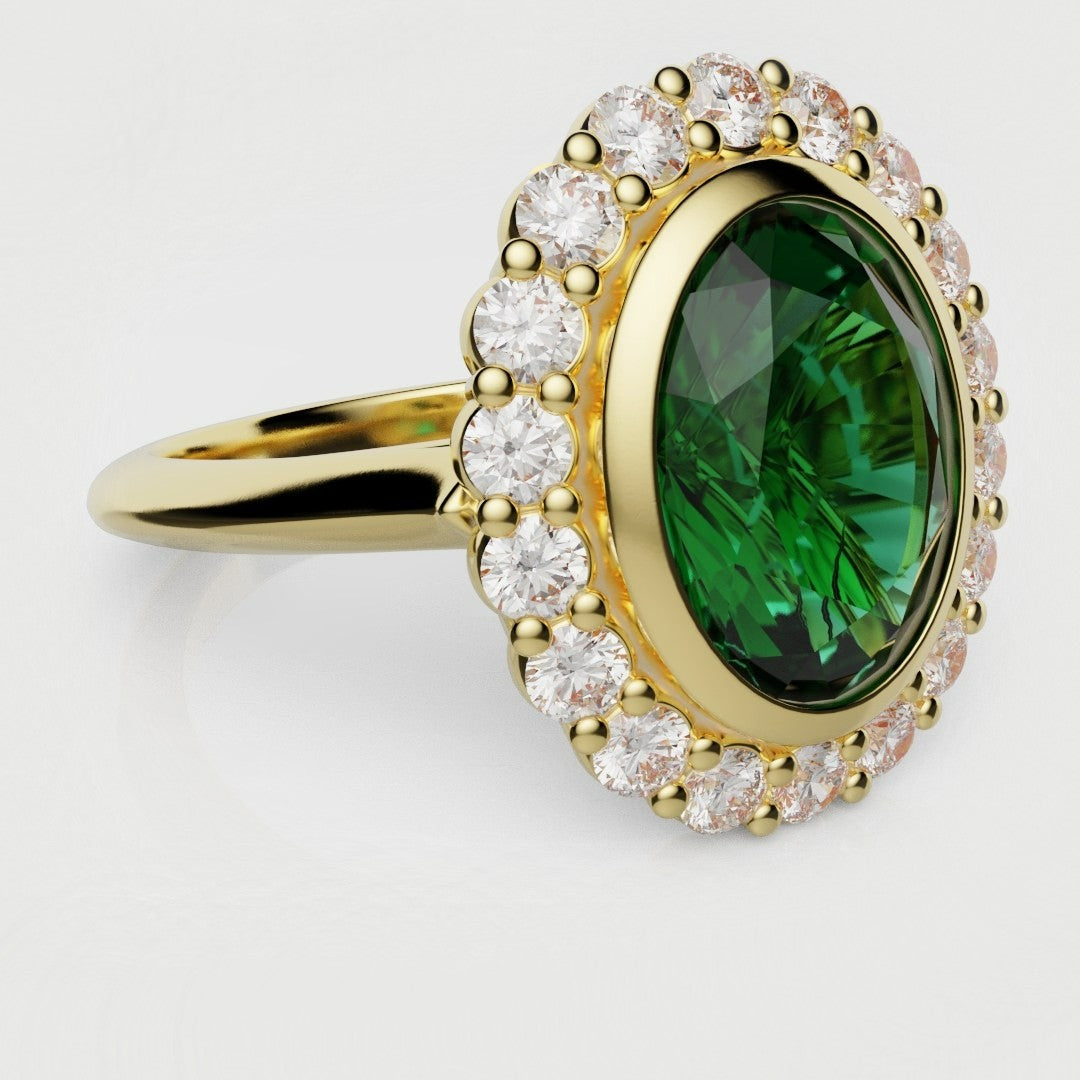 oval green emerald cluster engagement ring