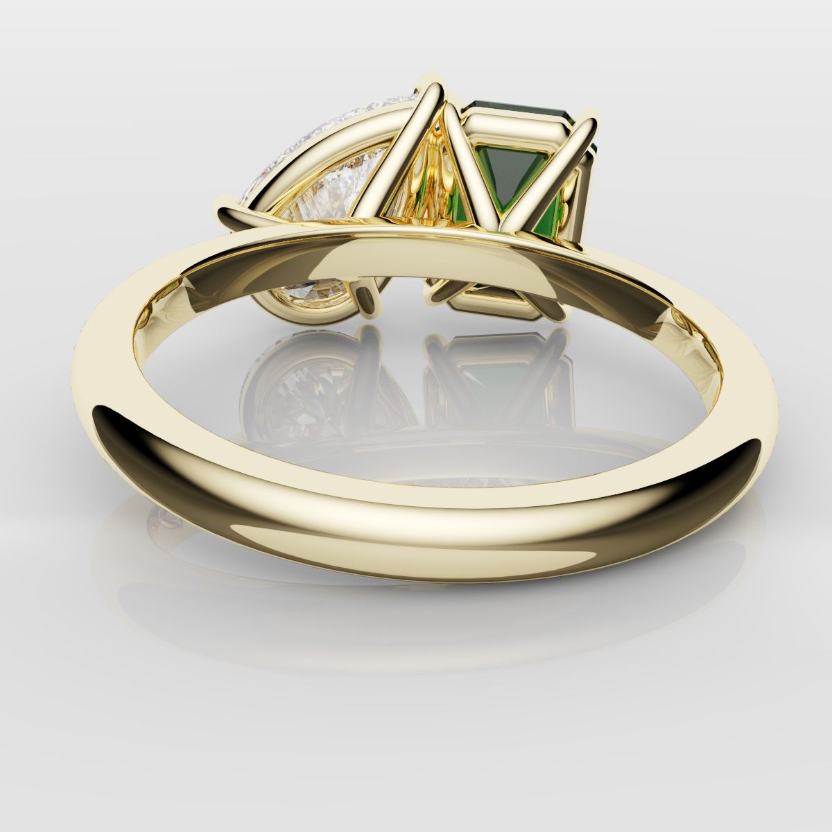 Emerald and Pear Diamond Two Stone Engagement Ring