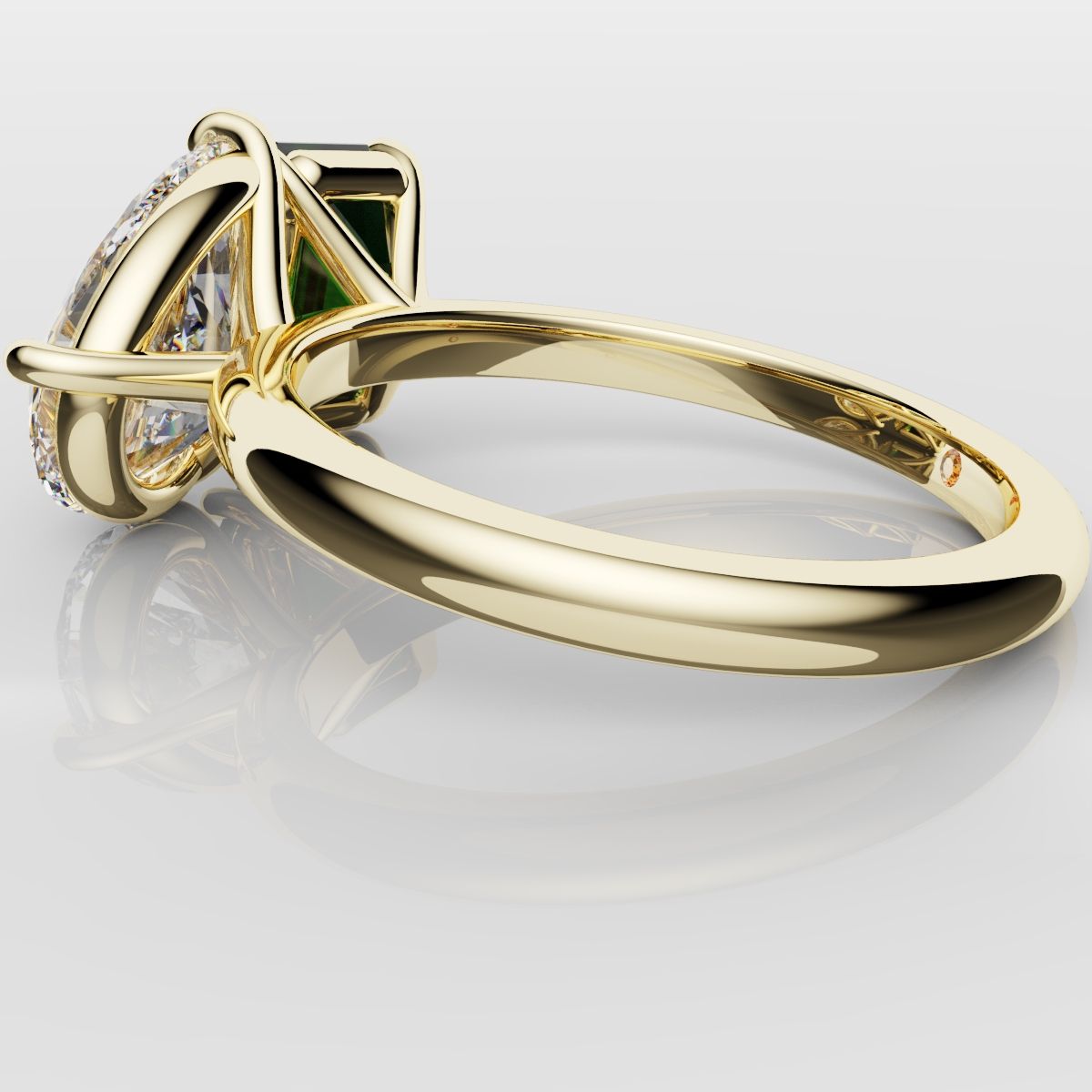 Emerald and Pear Diamond Two Stone Engagement Ring