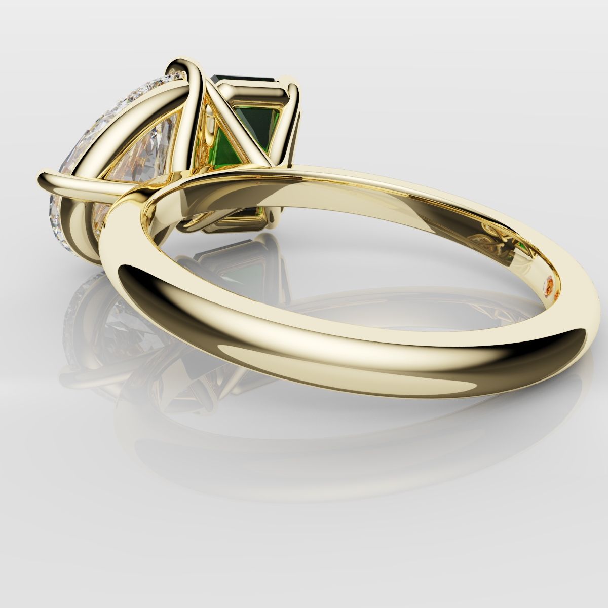 Emerald and Pear Diamond Two Stone Engagement Ring