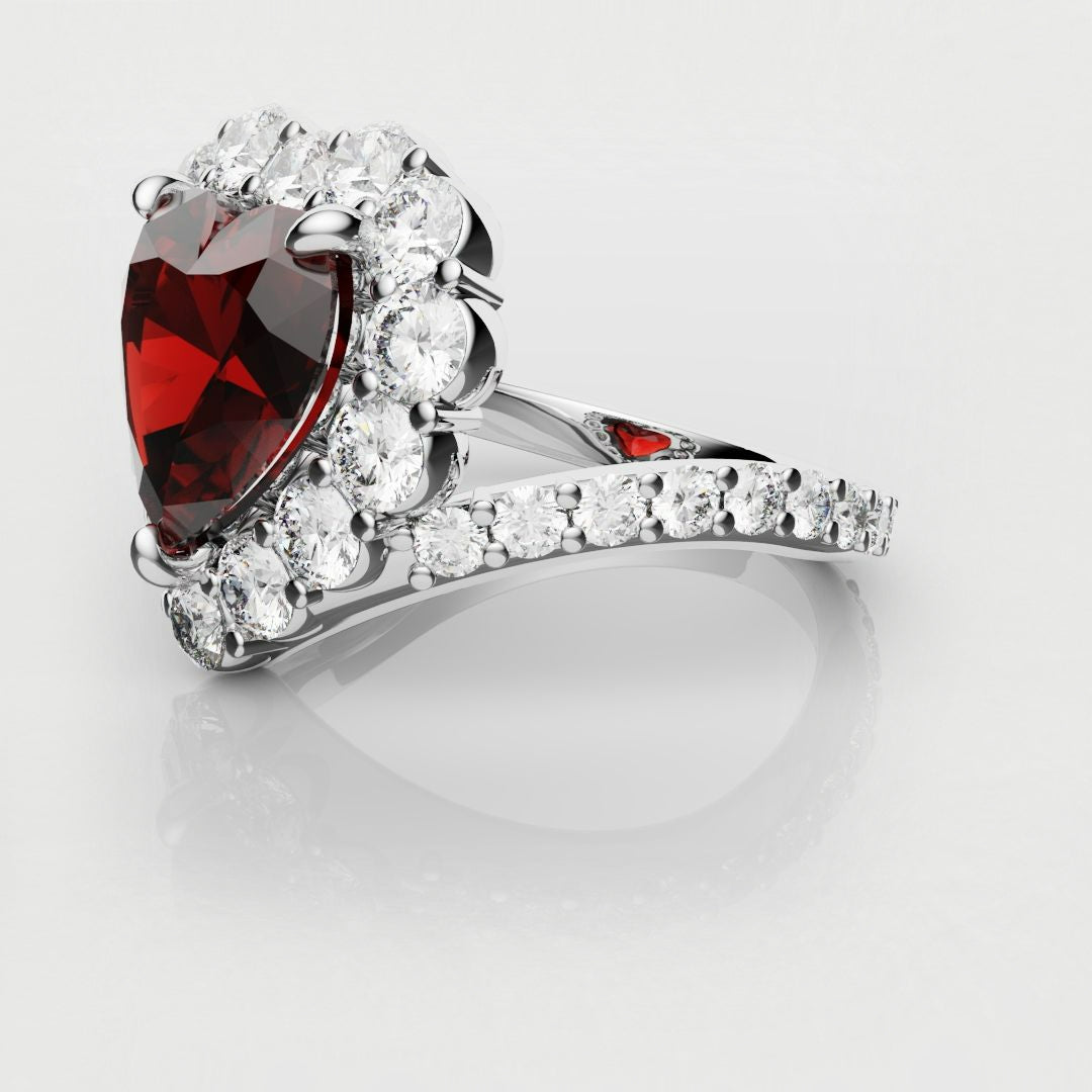 heart shaped ruby cluster engagement ring
