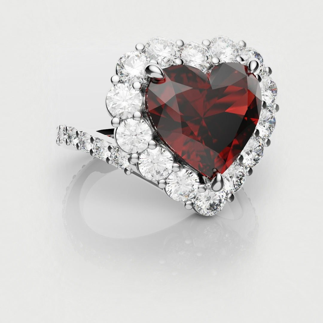 heart ruby halo engagement ring