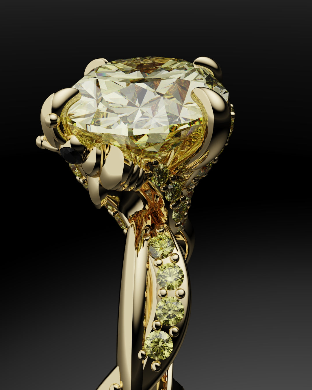 Oval Yellow Diamond Hidden Halo Honey Bee Engagement Ring