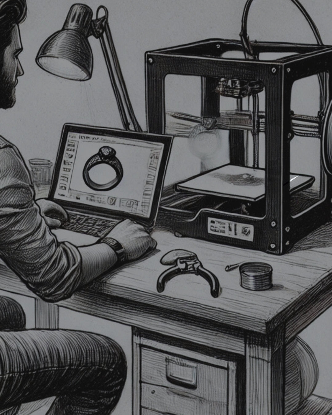 jewellery designer using CAD designing to create bespoke fine jewellery
