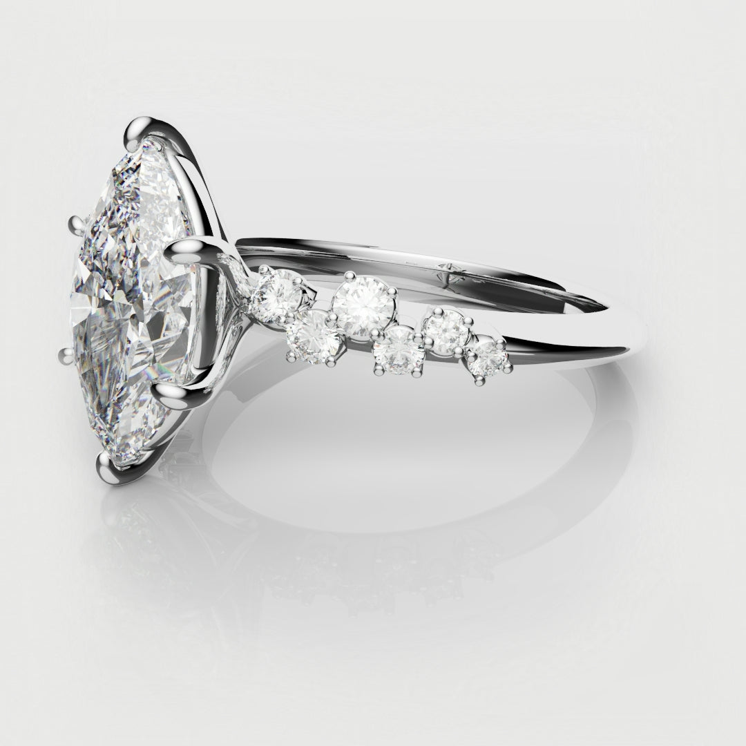 Marquise Engagement Ring With Asymetrical Accent diamonds